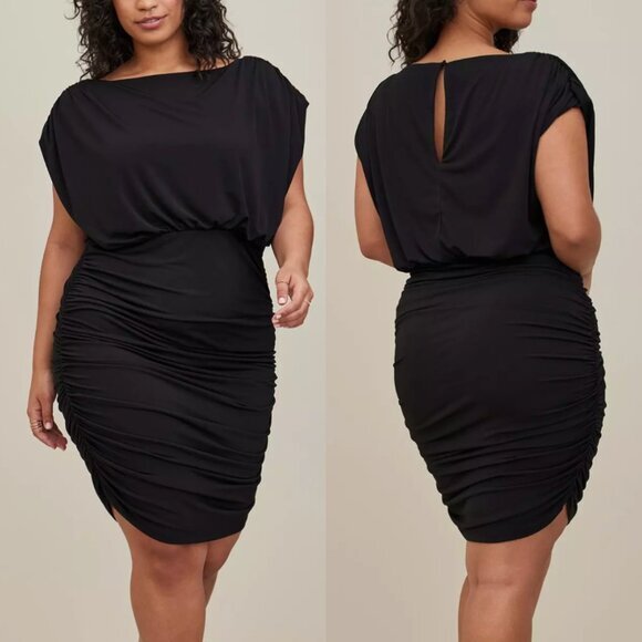TORRID 2 Plus Size Mini Studio Knit Ruched Dress Black Blouson Sheath Sexy Party - Picture 1 of 15